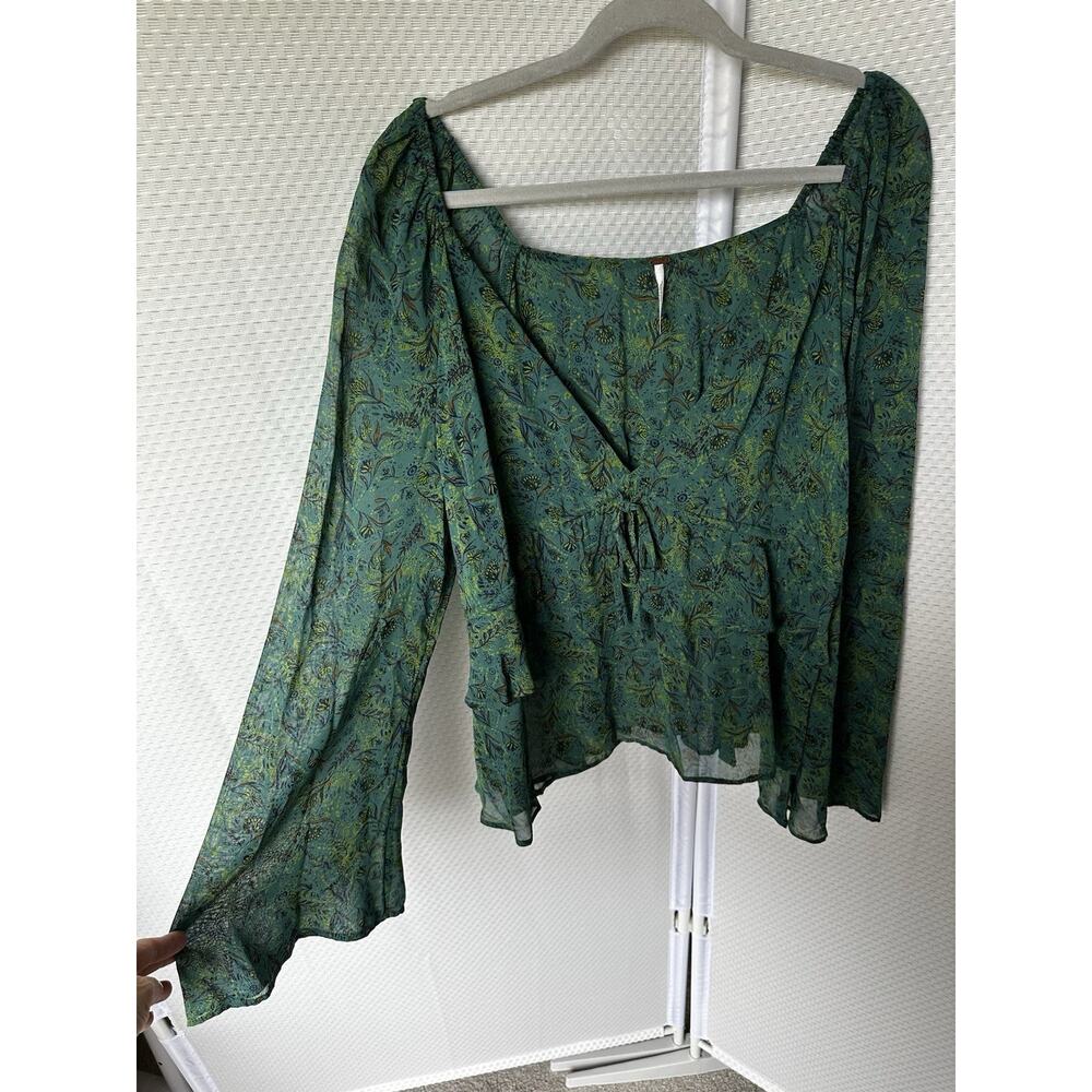 Free People Teal Green Printed Peasant Blouse - Picture 4 of 13